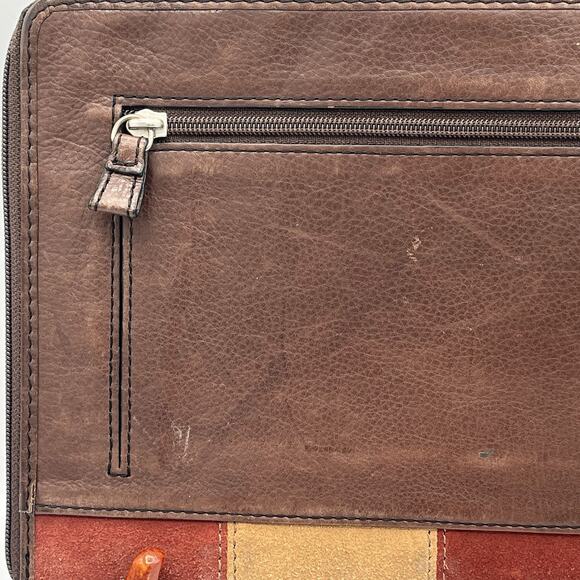 FOSSIL Leather Suede Chevron Tablet Case Zipper Career Classic Designer - Picture 6 of 13